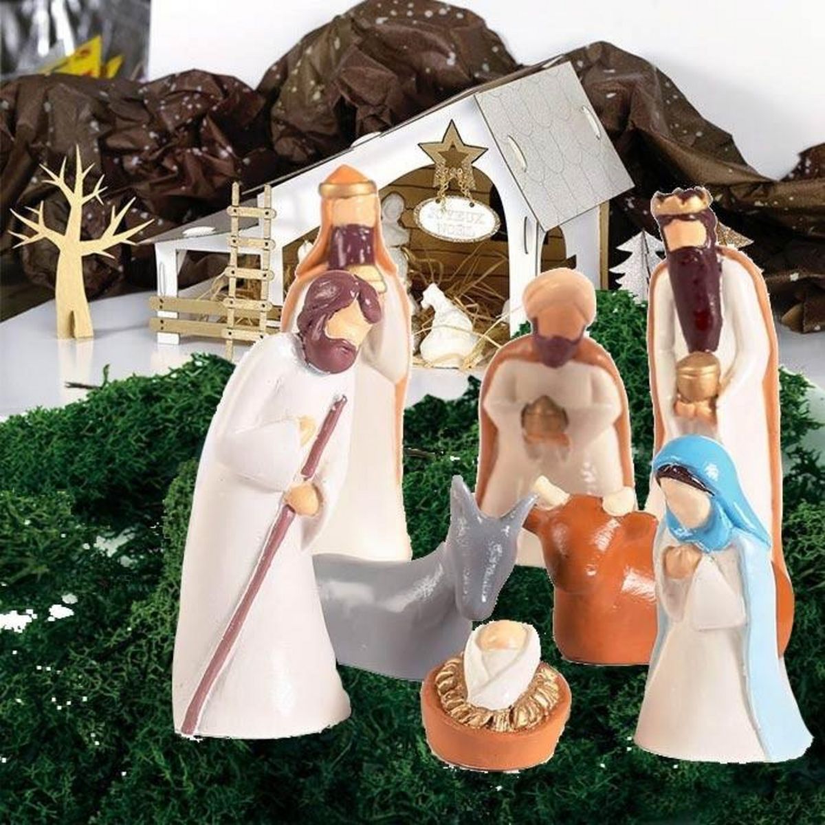 Youdoit Coffret de fabrication Santons en plâtre, Crèche en carton & décor de Noël pas cher 