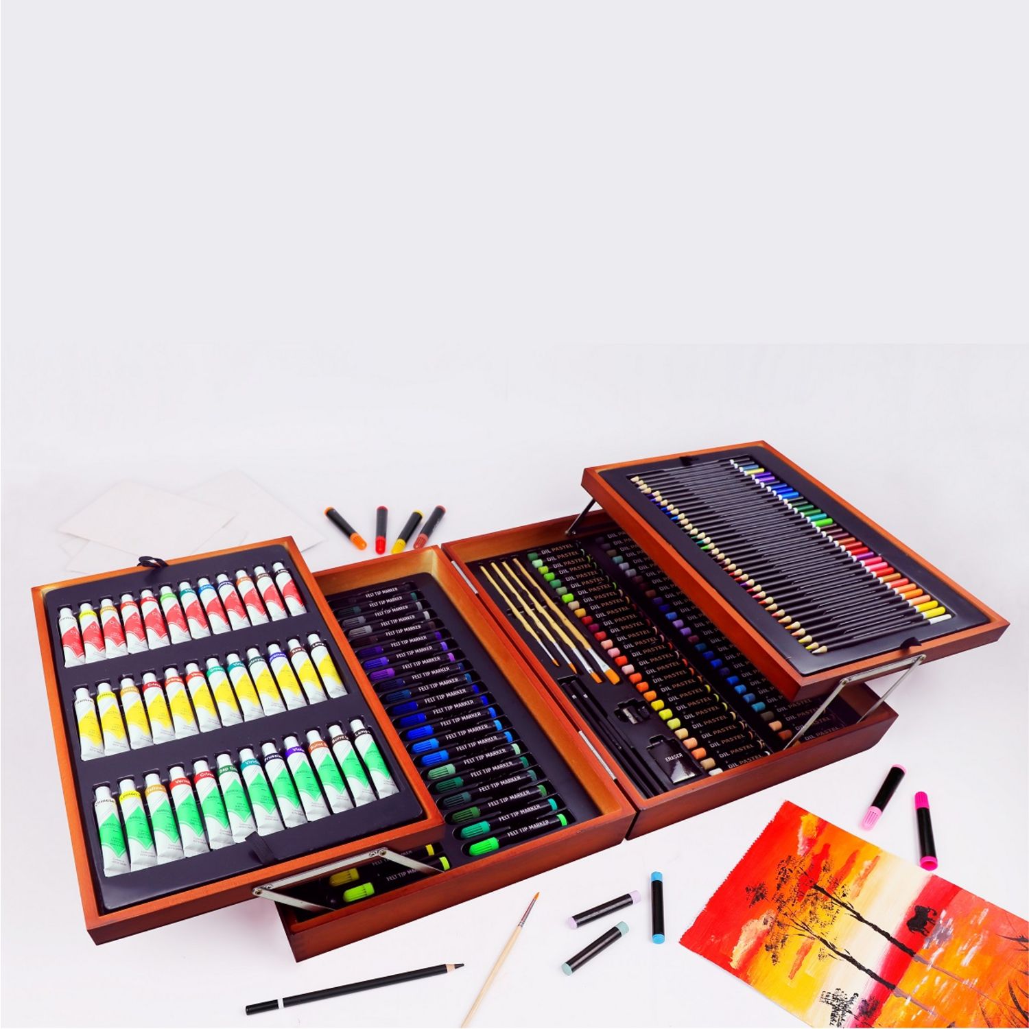 Mallette de dessin avec 150 pièces set peinture portable en bois