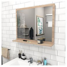 Miroir de  salle de bain 80x65 cm + tablette FARO (chêne blanchi)