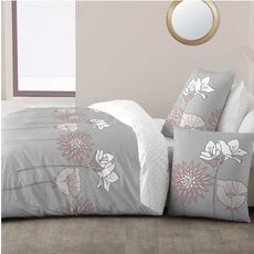 Parure de drap en coton 57 fils motif floral NINA (gris)
