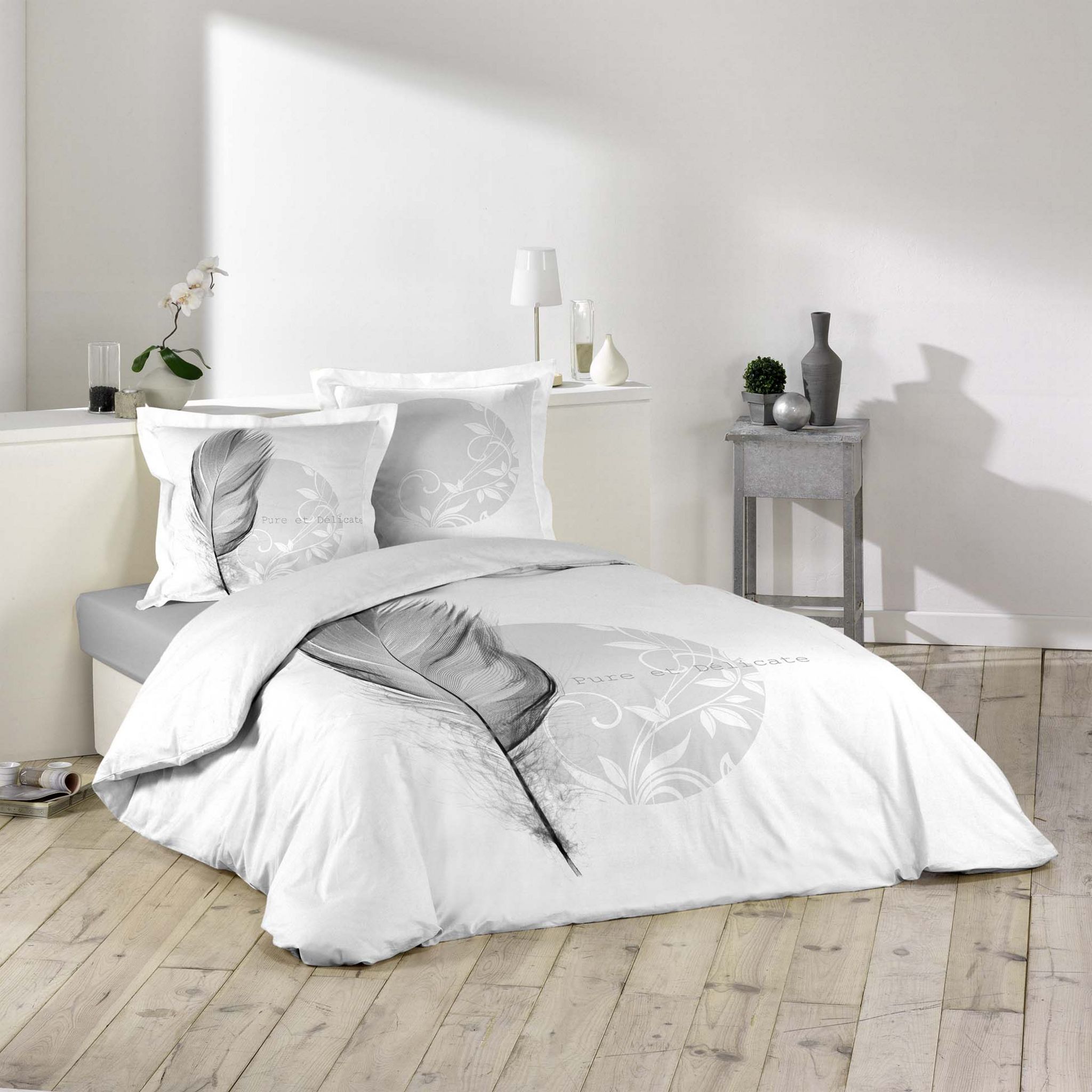 AUCHAN BABY Housse de couette bébé 80 x 120 cm gris/plumetis gris pas cher  