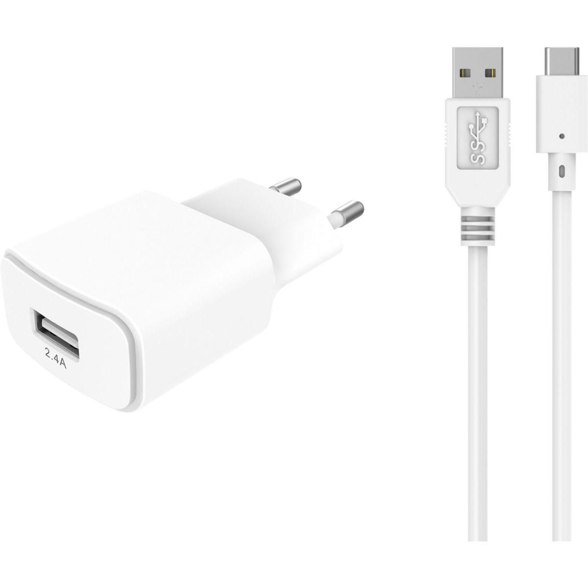 ESSENTIEL B Chargeur secteur USB 2,4A + Cable USB C blanc