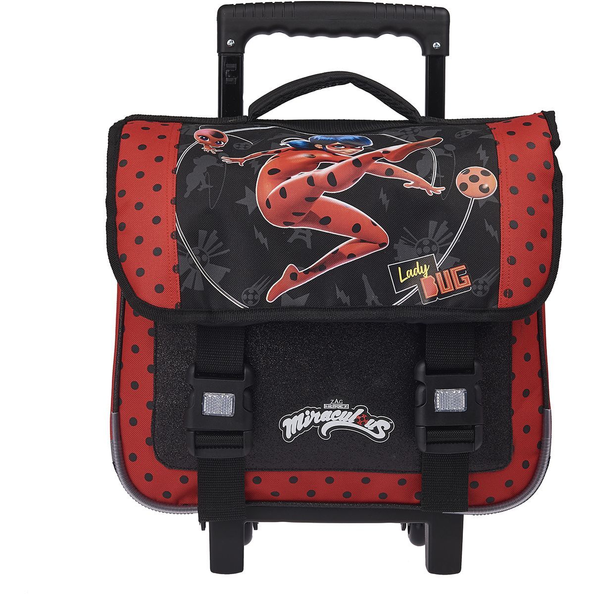 Cartable a roulettes 38 cm CP CE1 CE2 rouge et noir MIRACULOUS pas cher Auchan