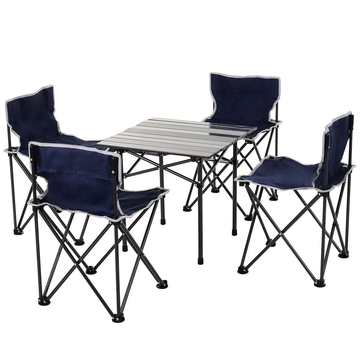 OUTSUNNY Table de camping + 4 chaises + sac de transport - pliant léger  petit portable - pour pique-nique, festival, barbecue, randonnée, pêche -  acier alu. noir Oxford bleu pas cher 