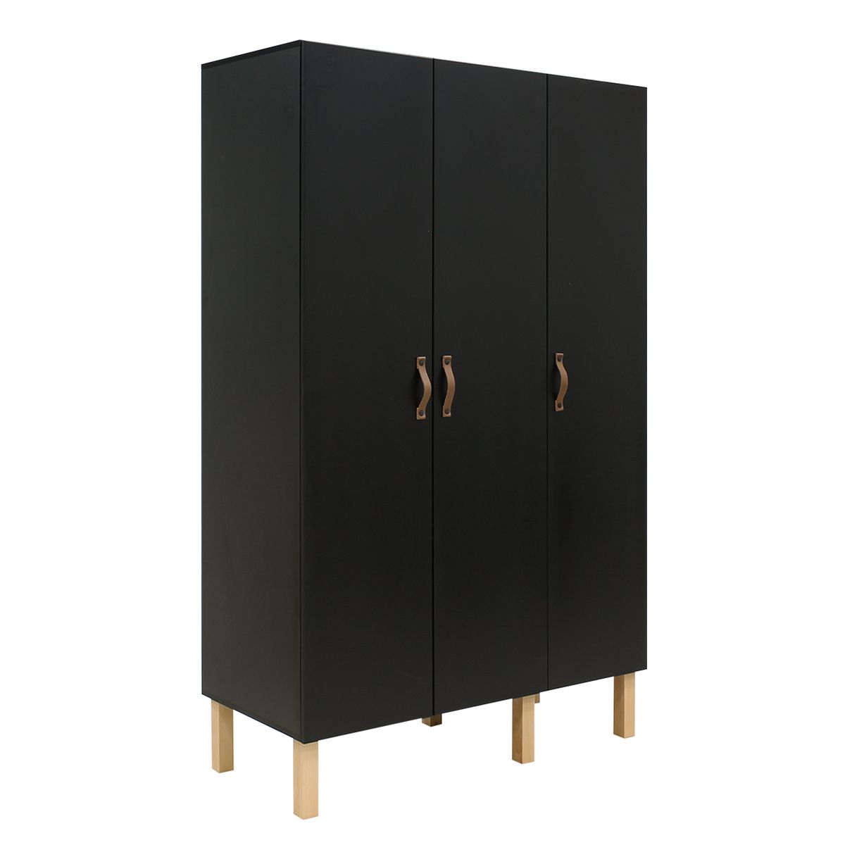 BOPITA Armoire 3 portes Floris - Noir mat et bois