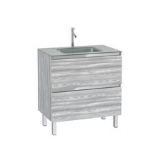Pack Meuble de salle de bain 80x50 cm Chêne gris-blanc - 2 tiroirs - vasque en verre Argent