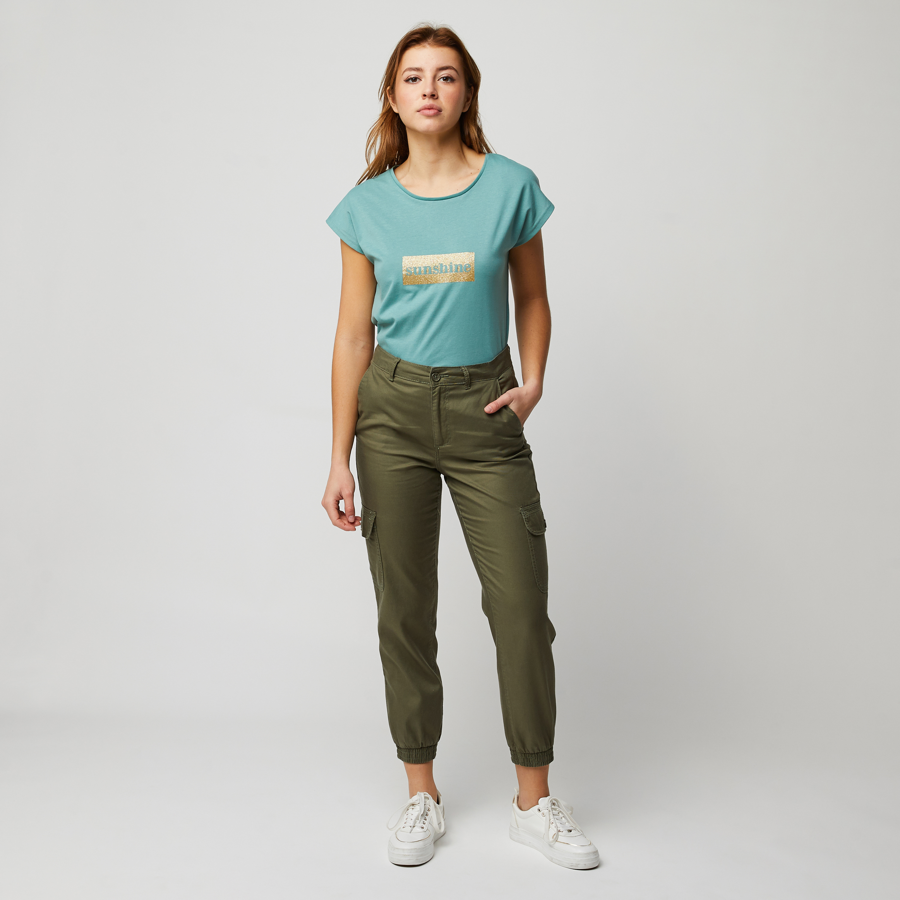 INEXTENSO Pantalon détente vert kaki femme pas cher 