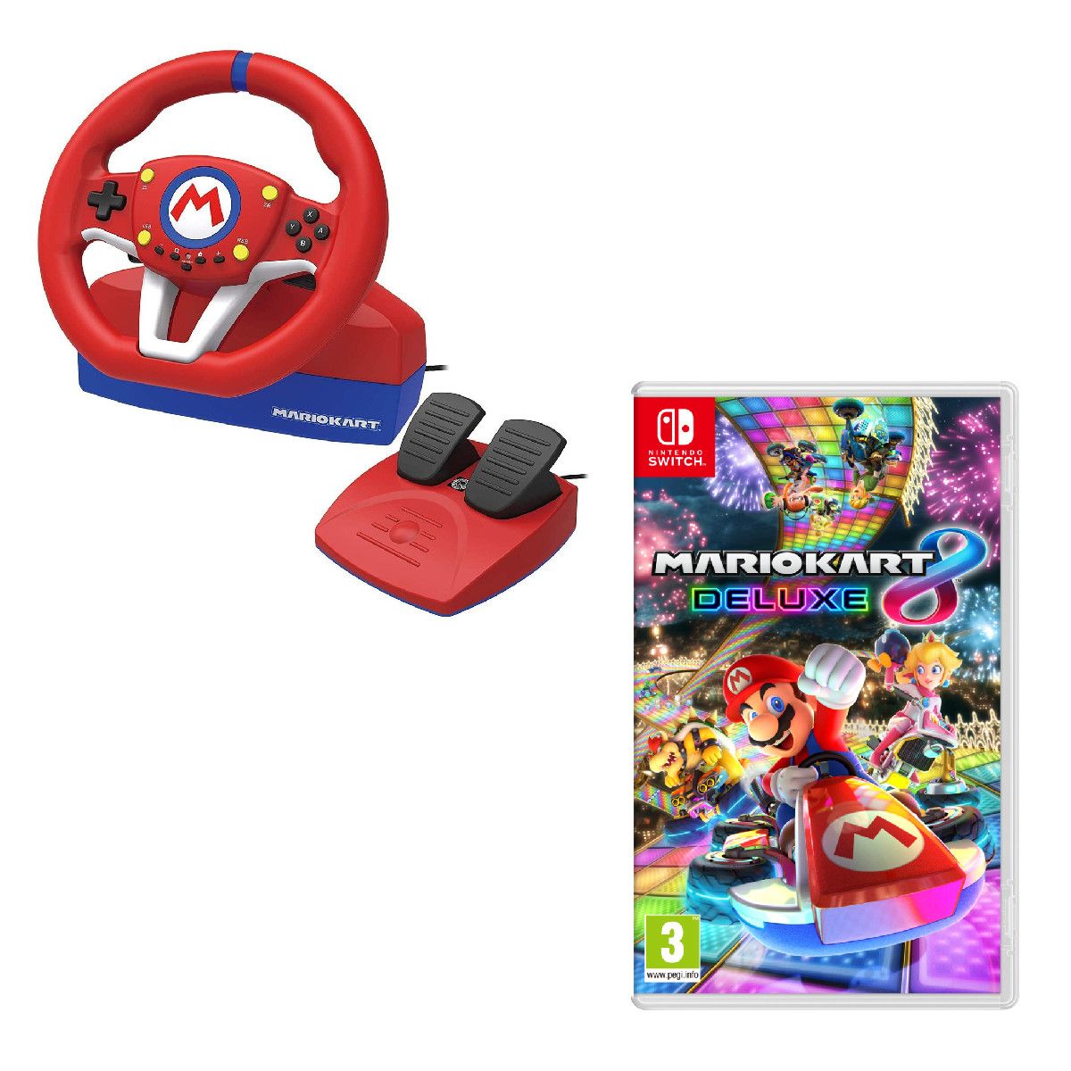 Volant Racing Wheel Switch + Mario Kart 8 Deluxe Switch pas cher Auchan.fr