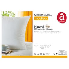 ACTUEL Oreiller moelleux naturel en percale de coton CANARD NEUF DE France (Blanc)