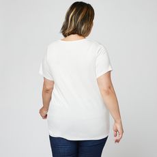 IN EXTENSO T-shirt manches courtes blanc col v en dentelle grande taille femme (Ecru)