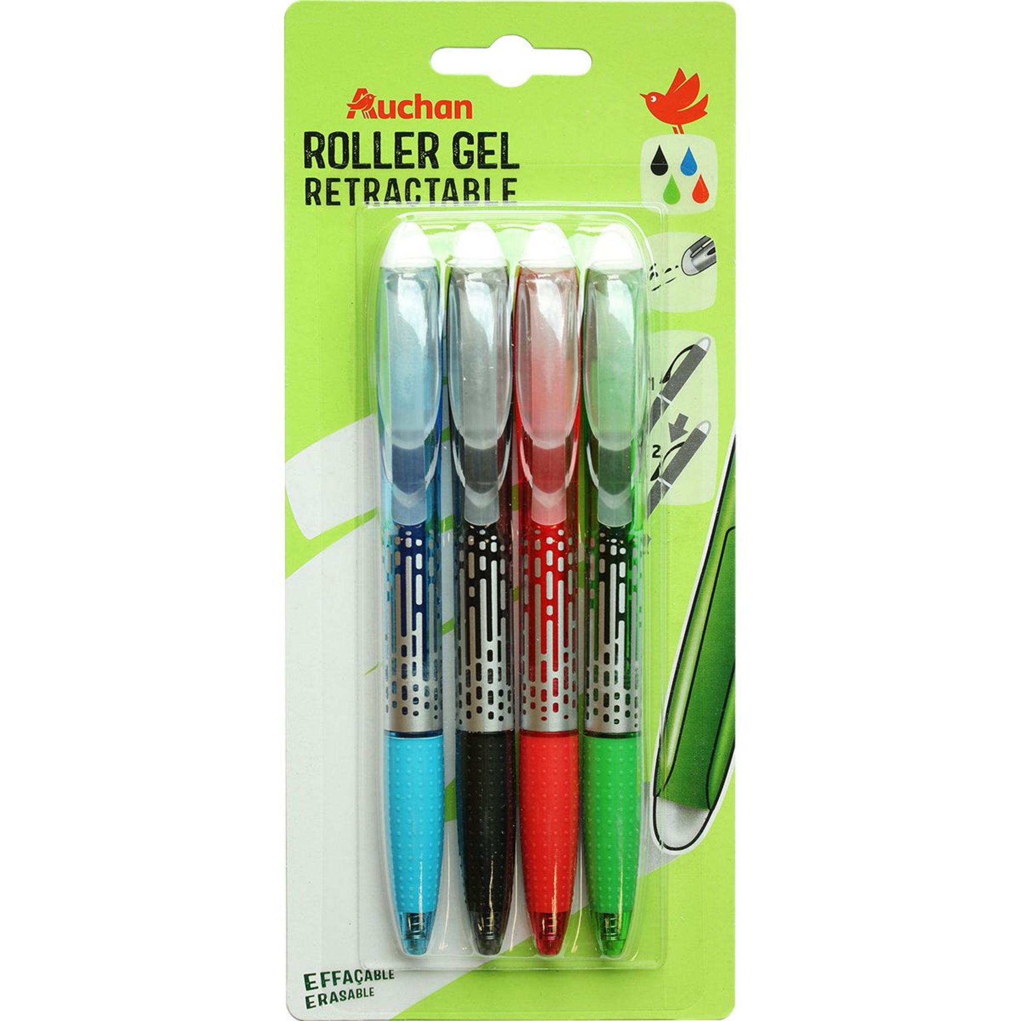 AUCHAN Stylo plume roller ball rechargeable + 2 cartouches coloris