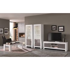 Table basse de salon moderne laqué brillant bicolore L126cm MILANO (Blanc/gris)