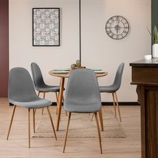 Lot de 4 chaises scandinave salle à manger tissu gris métal look bois