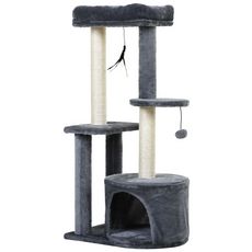 PAWHUT Arbre à chats avec griffoirs grattoirs sisal naturel centre d'activités niche plateformes 2 jouets suspendus gris