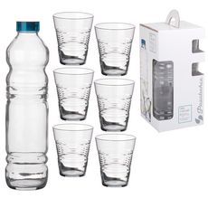 PASABAHCE Service de 6 verres à eau 23,5 cl + 1 bouteille en verre 1,1 L (Transparent)