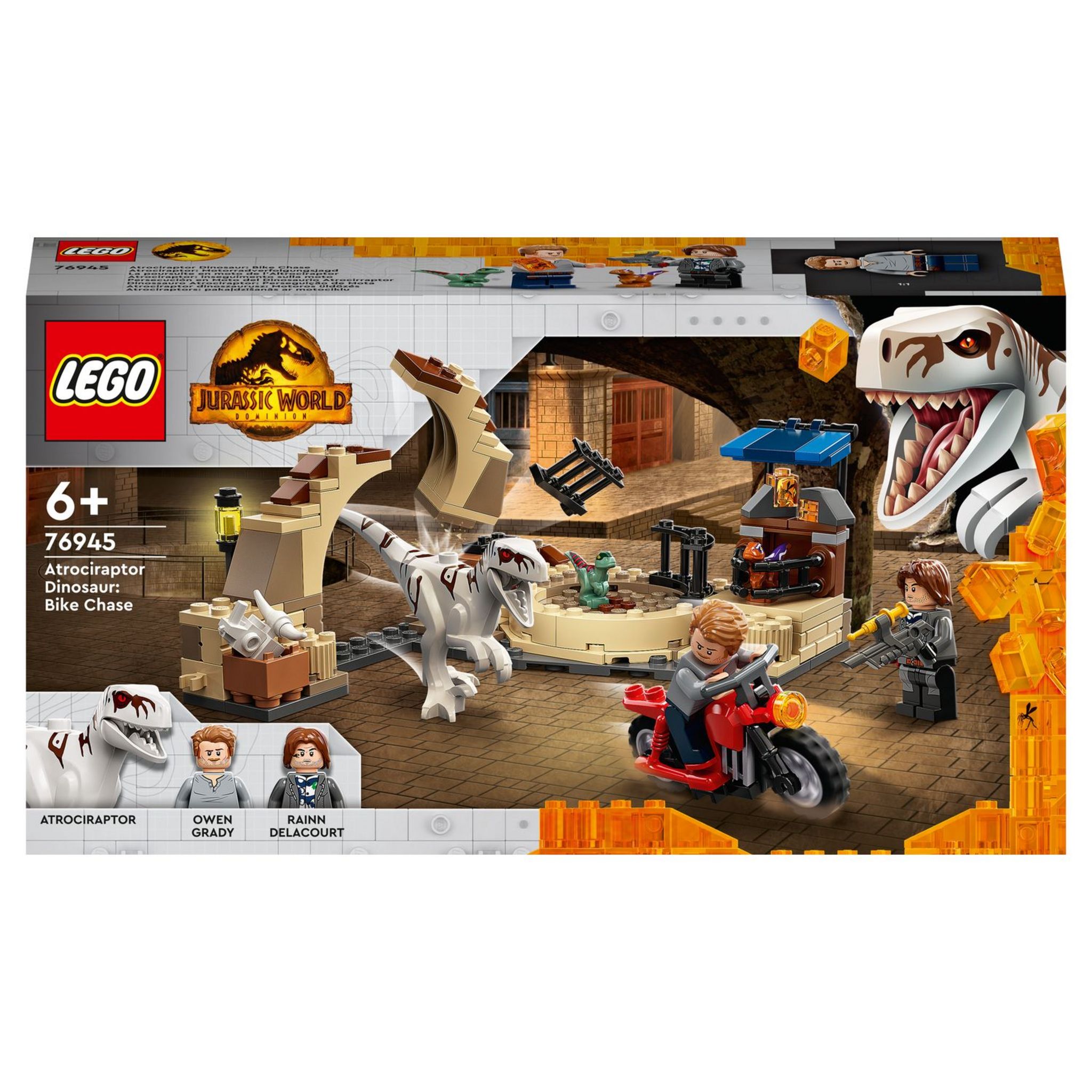 LEGO Jurassic World 76945 La Poursuite en Moto de l’Atrociraptor,  Jouet de Dinosaures pas cher 