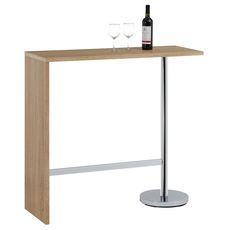 IDIMEX Table haute de bar RICARDO mange-debout comptoir piètement métal chromé, plateau en MDF décor chêne sonoma