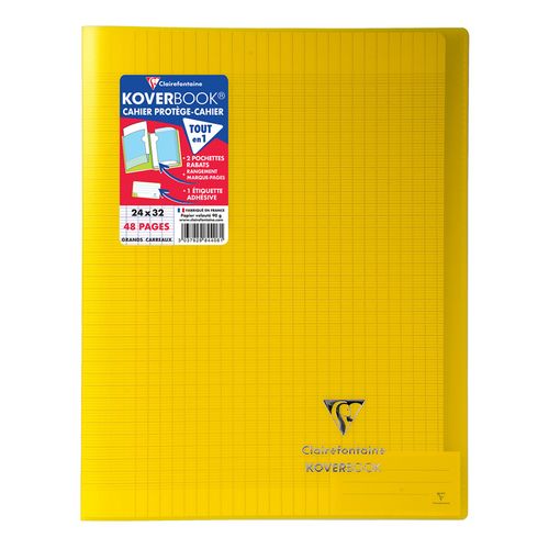 Cahier piqué polypro Koverbook 24x32cm 48 pages petits carreaux 5x5 jaune transparent