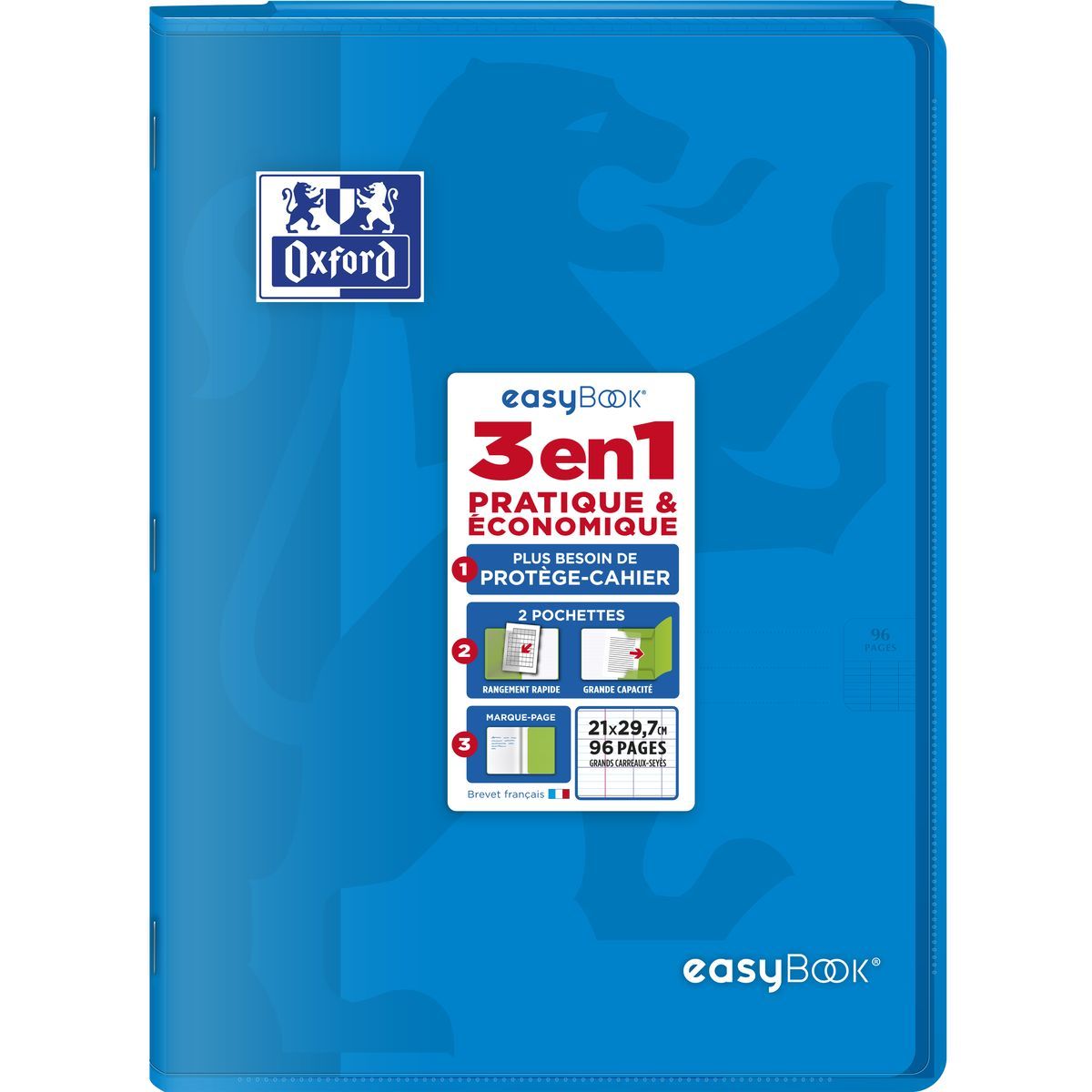 Page De Garde Cahier Petits Carreaux Technologie OXFORD Cahier piqué polypro 21x29,7cm 96 pages grands carreaux Seyes  Easybook bleu pas cher - Auchan.fr
