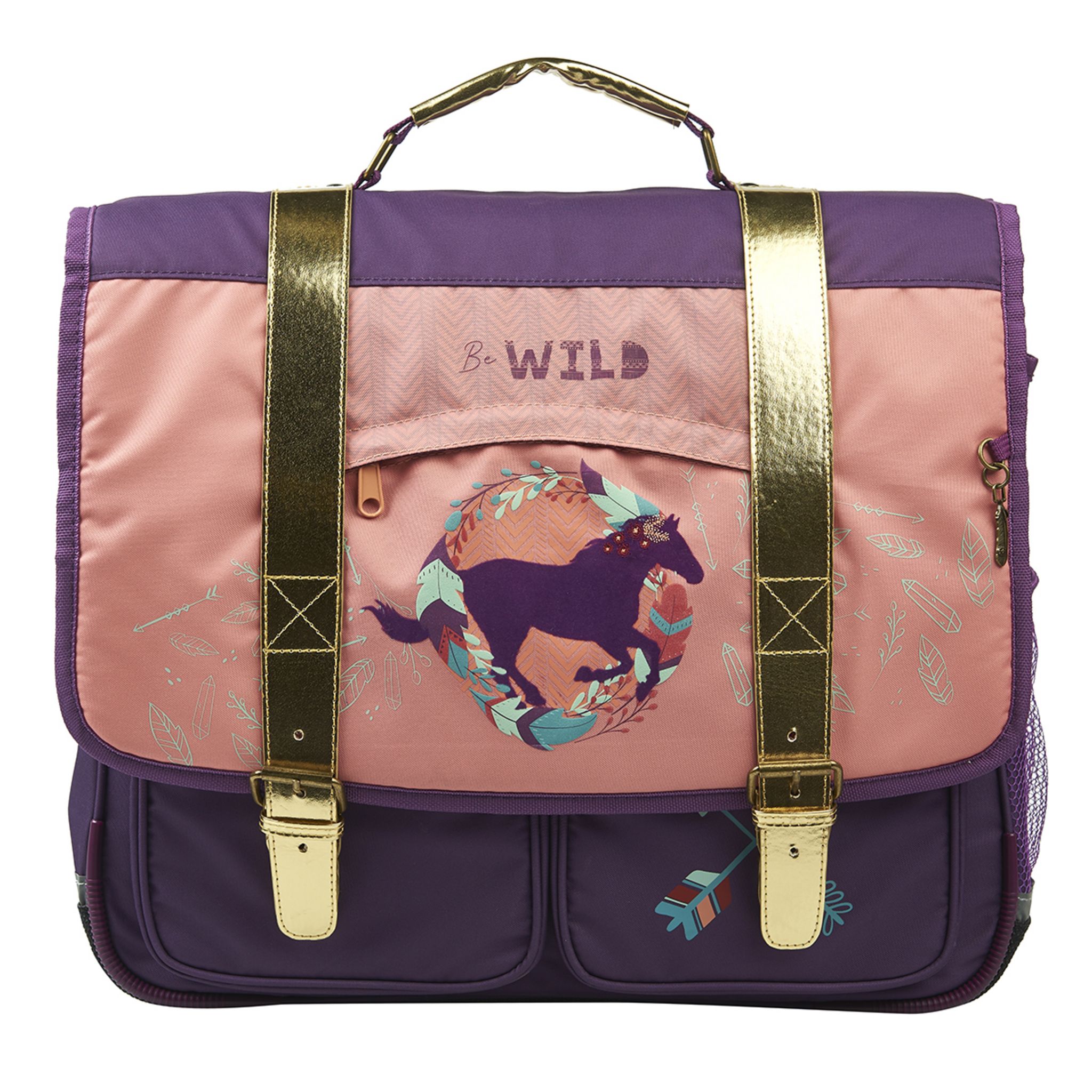 AUCHAN Cartable 41 cm CM1 CM2 violet et rose cheval WILD HORSE pas cher Auchan