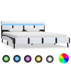 Cadre de lit avec LED Blanc et noir Similicuir 135x190 cm