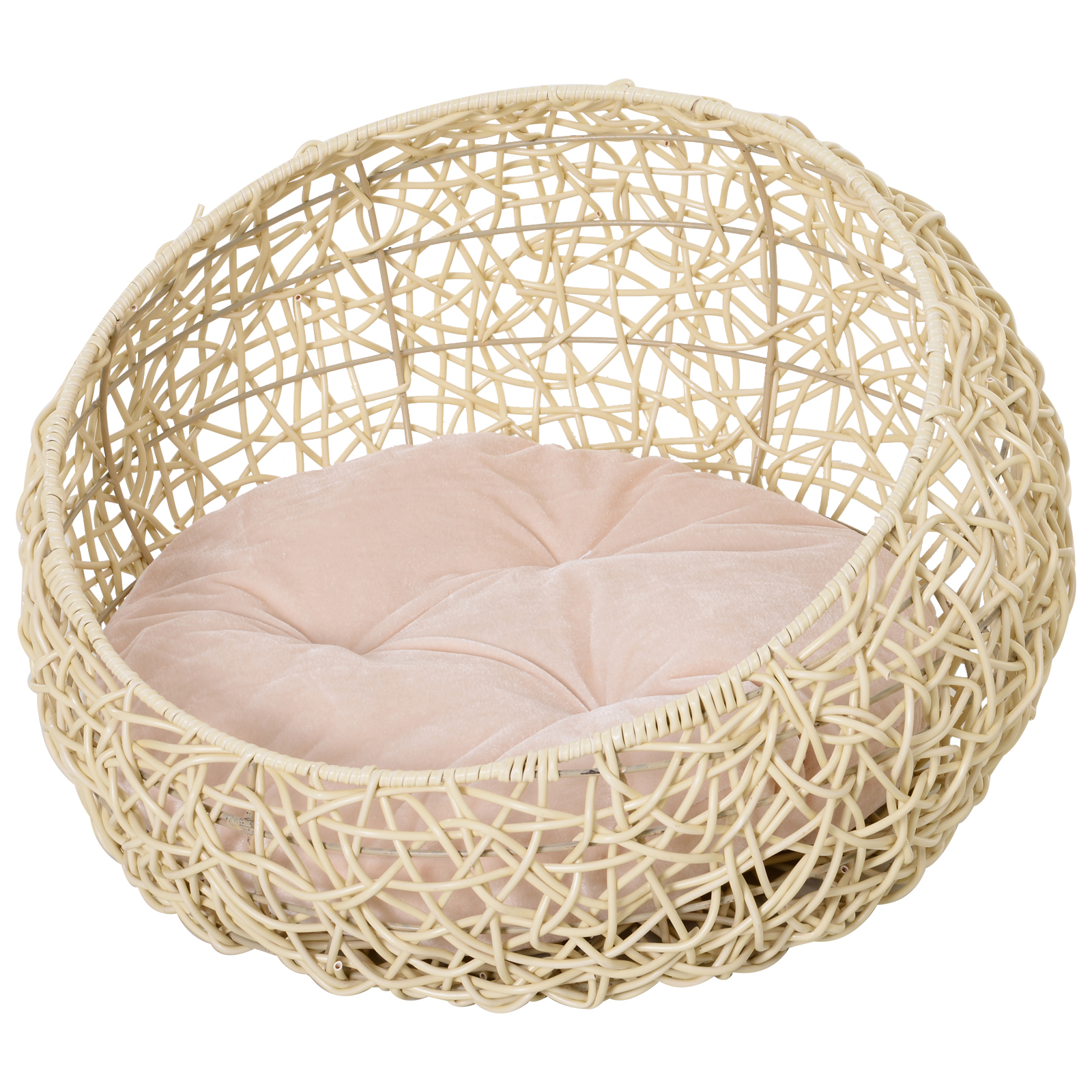 PawHut Niche pour Chat Lit Maison Corbeille Forme de Boule Coussin Moelleux  Lavable Saule en Rotin Beige 