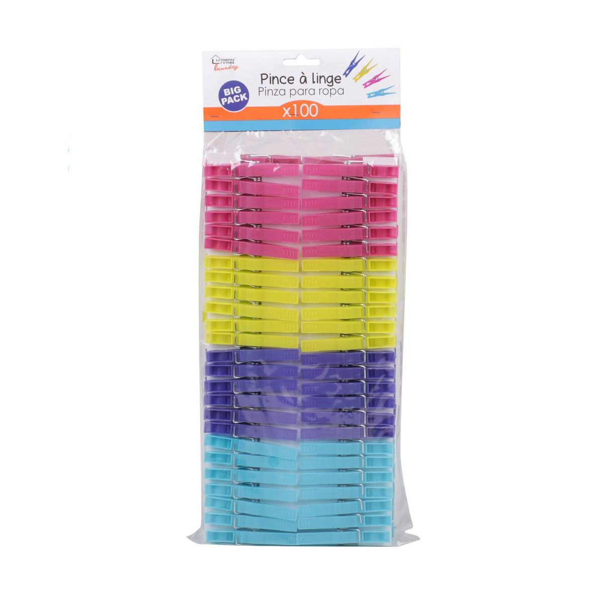 DIVERS 100 Pinces à linge - Plastique - Multicolore
