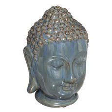 Tête de Bouddha en Céramique  Asia  25cm Bleu