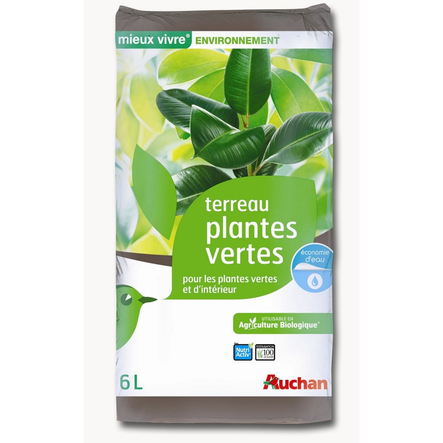 Flower 80060 – Terreau Plante Verte, en Marron, 10 l, 28 x 4 x 45 cm