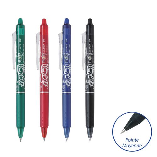 Lot de 4 stylos effaçables pointe moyenne noir/vert/rouge/bleu FriXion Ball Clicker