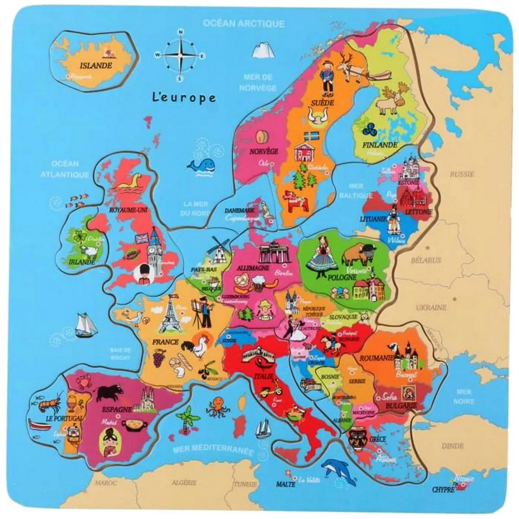 Puzzle en bois carte Europe 18 pieces Pays enfant pas cher 