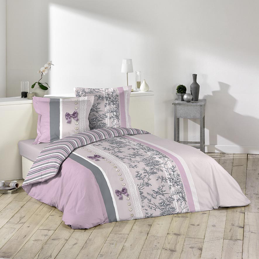 Housse de couette Fleur Mauve 260x240 cm + 2 taies