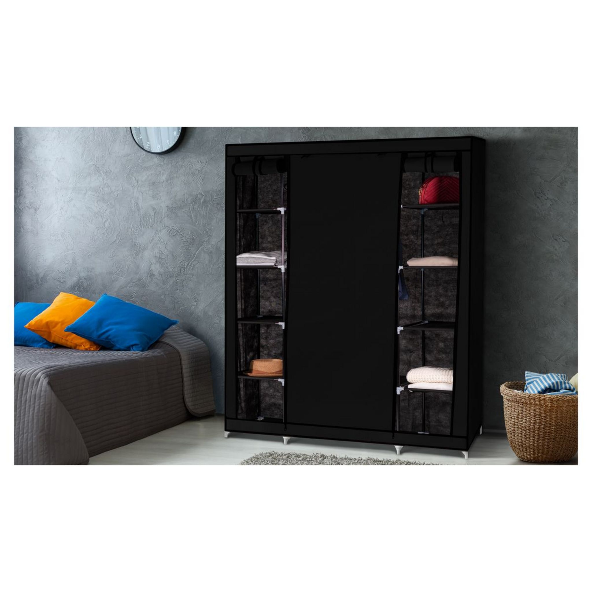 Armoire Rangement Chambre Penderie Pas Cher Noir Structure stable