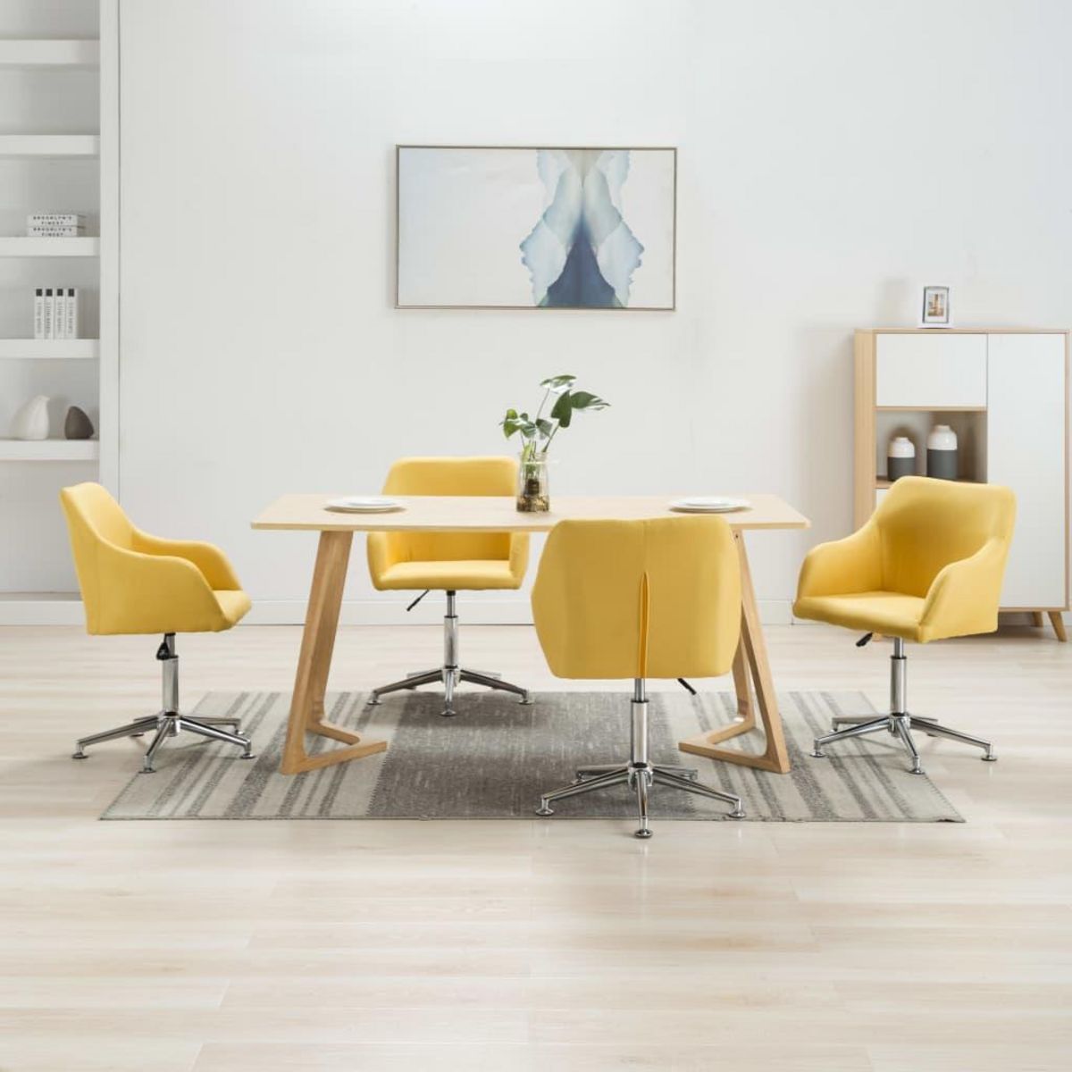 VIDAXL 4 pcs Chaises pivotantes de salle a manger Jaune Tissu