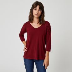 IN EXTENSO T-shirt manches longues col v rouge bordeaux femme (Rouge bordeaux)
