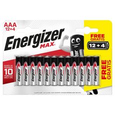 Energizer Piles LR03/AAA alcaline max 1.5V 12+4 offertes 12 piles +4 offertes