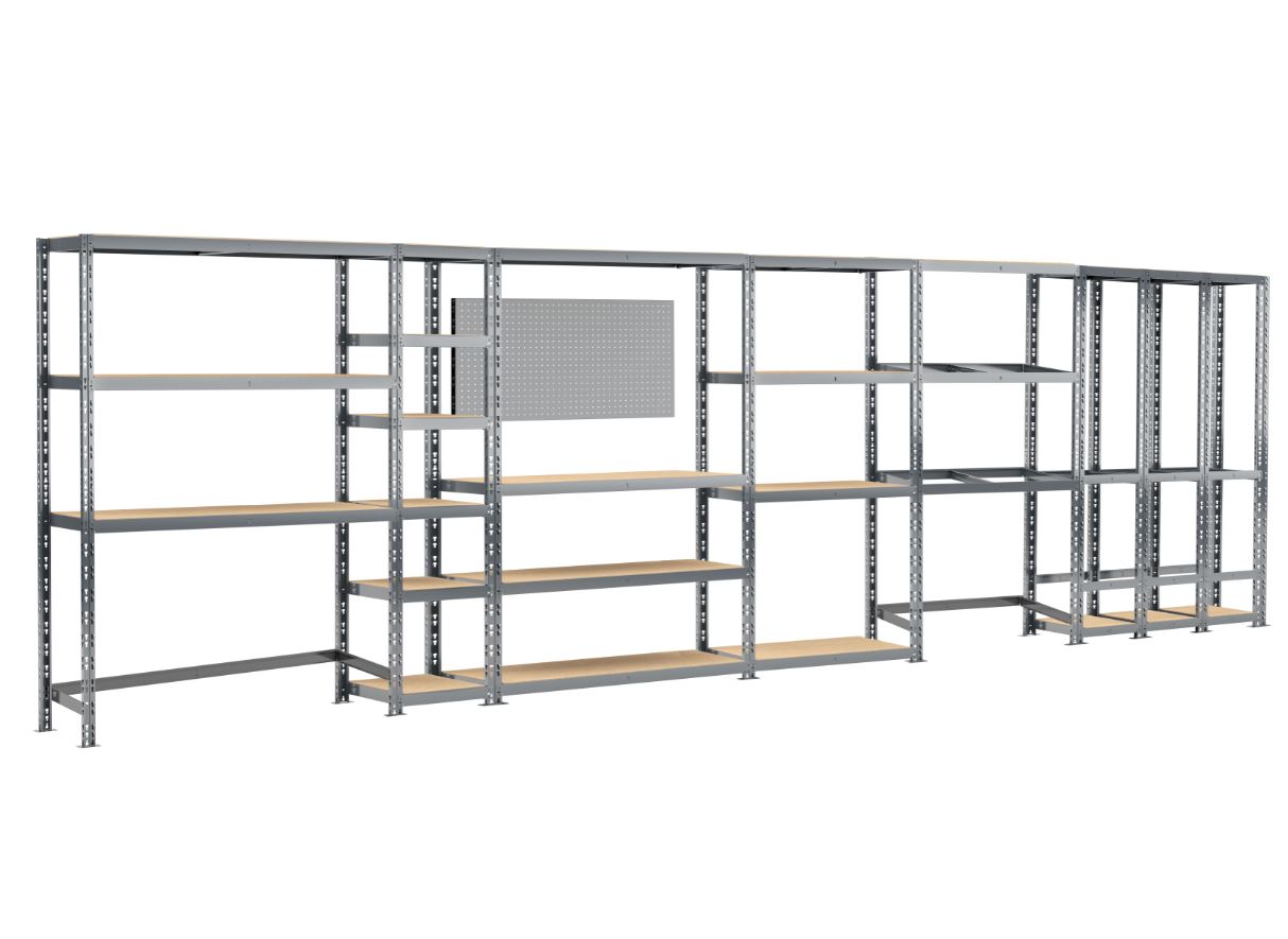 CENTRALE BRICO Concept rangement de garage MODULÖ STORAGE SYSTEME EXTENSION  4 étagères 21 plateaux longueur 300 cm pas cher 