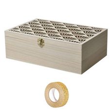 Boîte à bijoux bois à customiser 30 x 20 x 10 cm + masking tape doré à paillettes 5 m