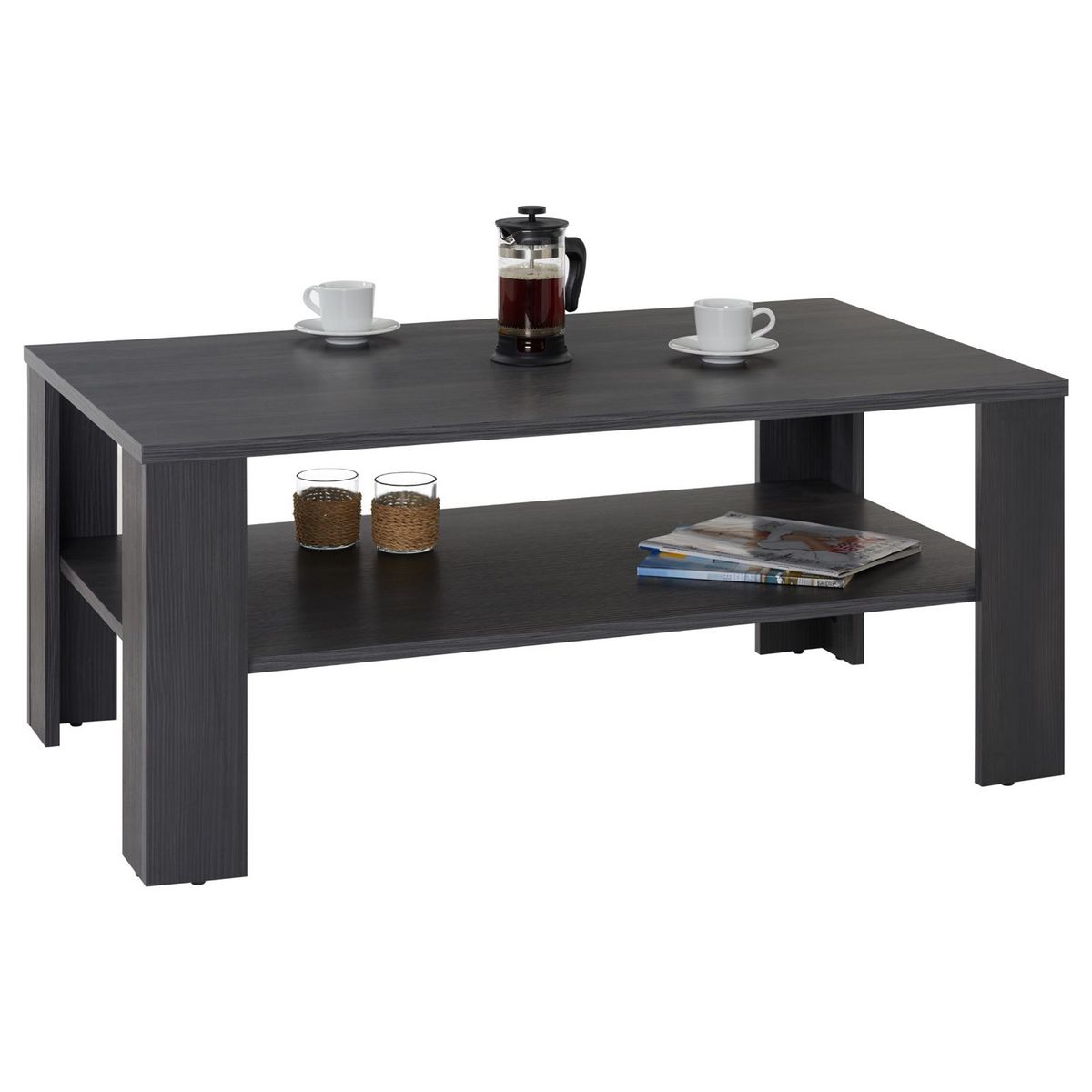 IDIMEX Table basse LORIENT, table de salon rectangulaire avec 1 étagère espace de rangement ouvert, en mélaminé décor bois gris cendré