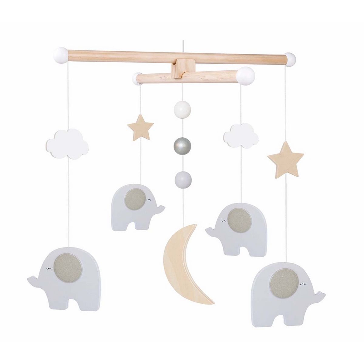 Mobile en bois lit bébé, Éléphant, lune et étoiles JaBaDaBaDo pas