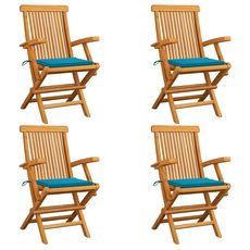 Chaises de jardin avec coussins bleu 4 pcs Bois de teck massif