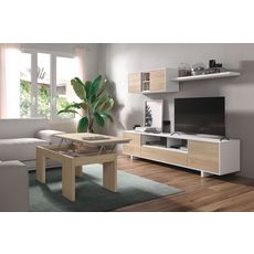 Ensemble meuble TV bas et haut  ELLIUS L200 cm (Blanc/chêne)