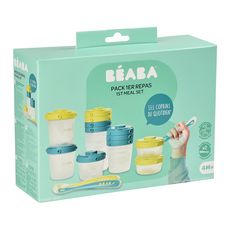 BEABA Pack 1er repas - Set portions clip + Cuillère 1er âge silicone - neon/blue