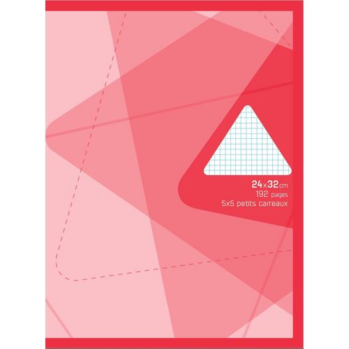 Cahier piqué 24x32cm 192 pages petits carreaux 5x5 rouge motif triangles