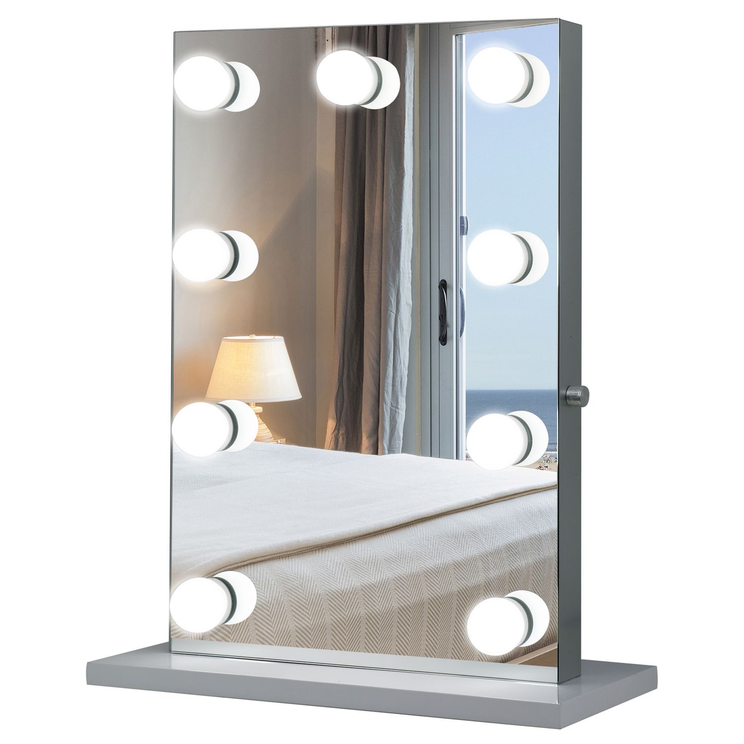 Grand Miroir Avec Ampoules Et Coiffeuse Dans Une Chambre Élégante