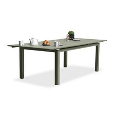 DCB GARDEN Table de jardin 180/240 x 100 cm en aluminium vert kaki MIAMI