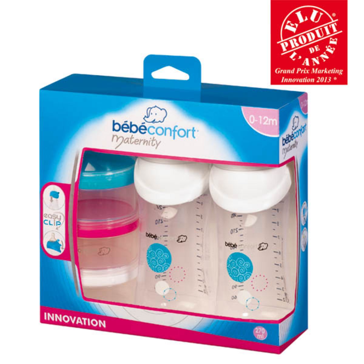 Biberon antifuite avec poignées Bébé Confort Maternity Easy-Clip, 270 ml  Blanc