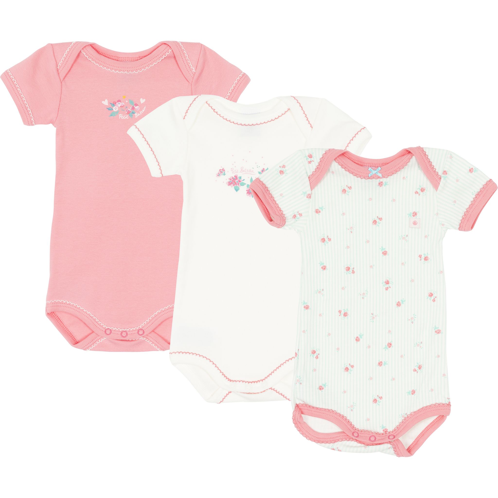 PETIT BATEAU Lot de 3 bodies manches courtes b b fille pas cher