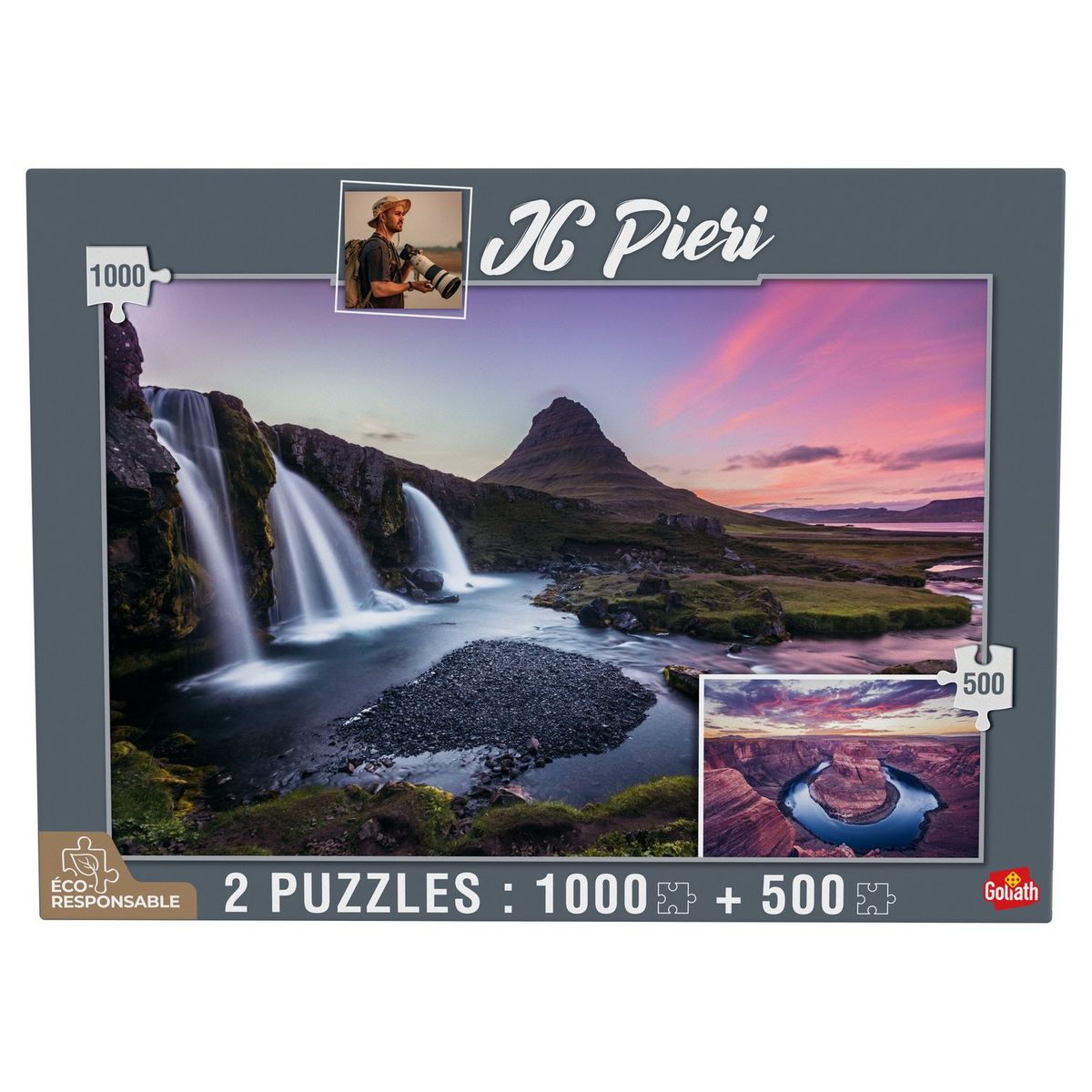 GOLIATH Puzzles 1000 et 500 pièces - JC Pieri Kirkjuffellsfoss (Islande) et Horseshoe Bend (Etats-Unis)