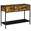 Console table d'appoint design industriel 2 tiroirs étagère métal noir panneaux particules aspect bois vieilli